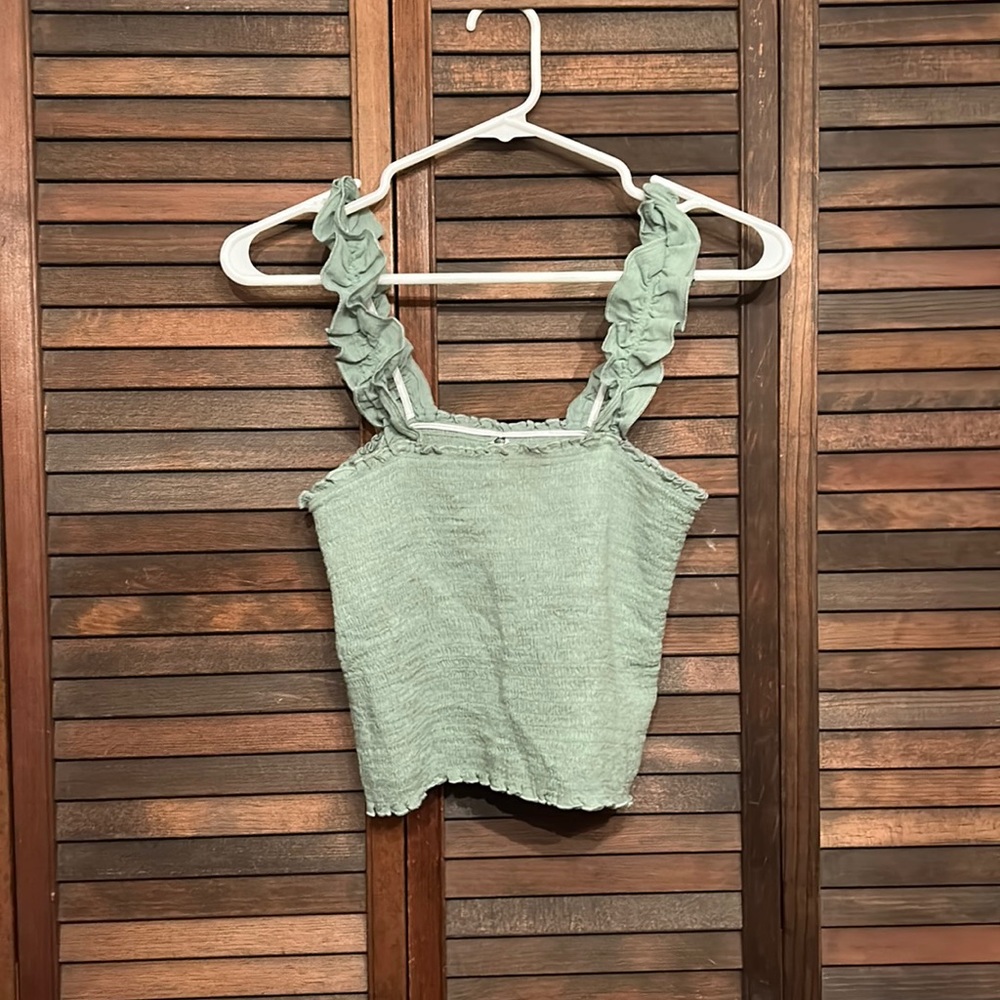 Aerie Smocked Ruffle Sleeve Tank Top